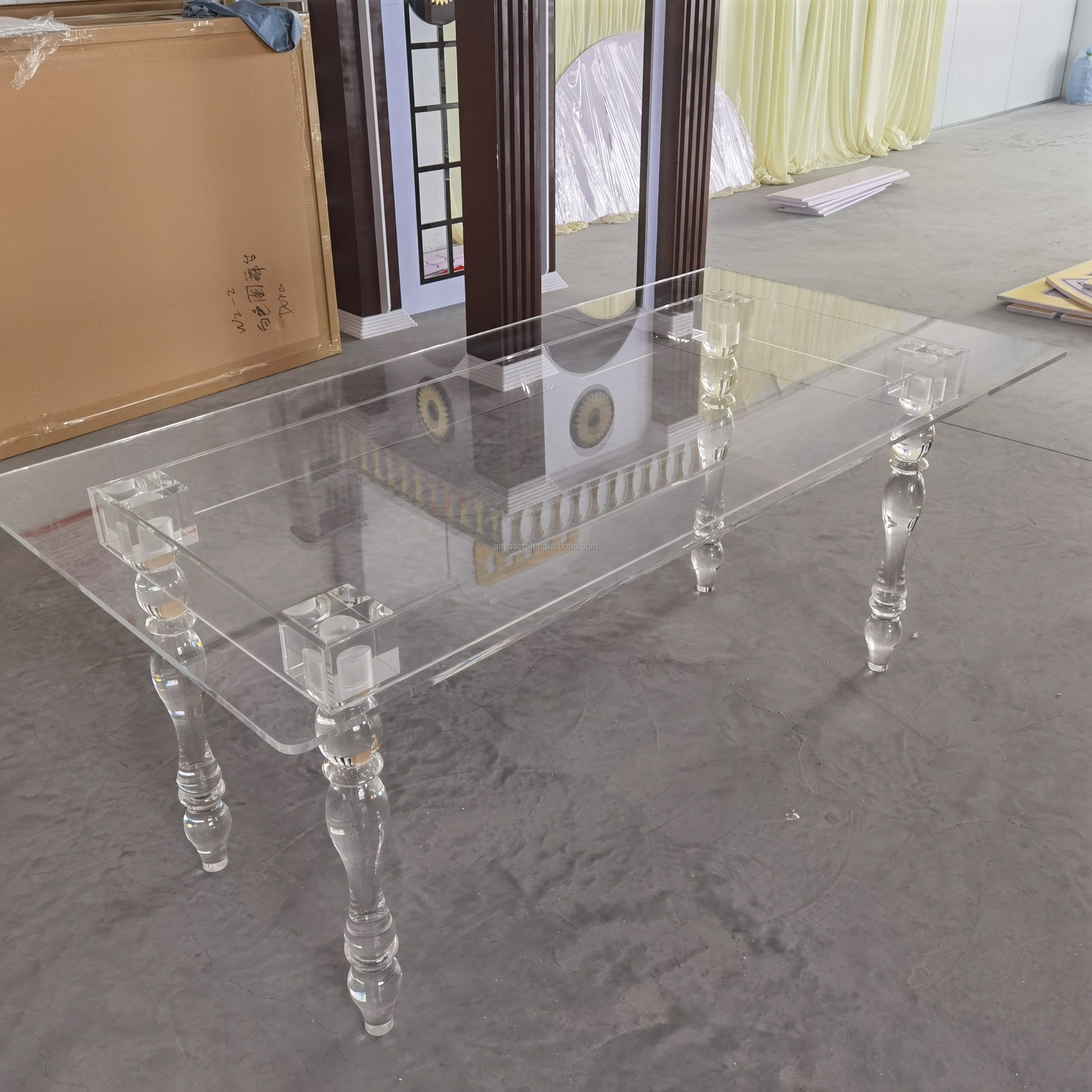 Amina craft Clear Transparent Acrylic Rectangle Dining Table Acrylic Banquet Dining Table for Wedding