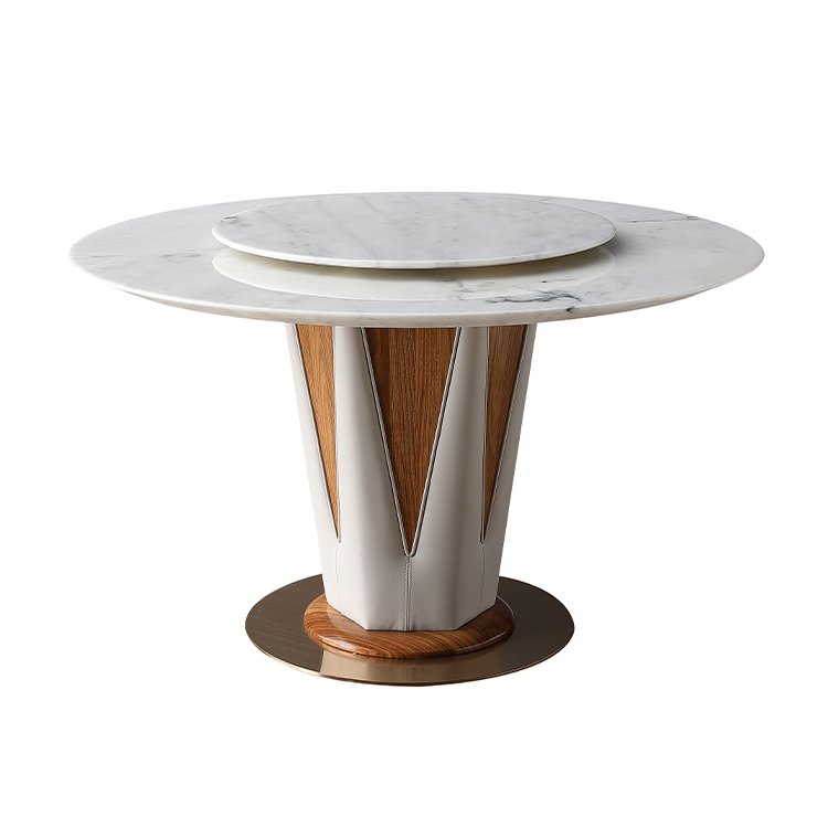 Hotel Living Room Table Modern Large Round Dinner Polished Edge Stable Frame Table Round Dining Table and Chair Set