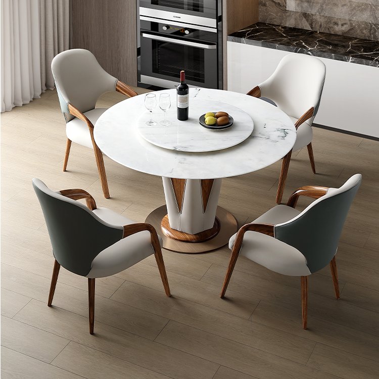 Hotel Living Room Table Modern Large Round Dinner Polished Edge Stable Frame Table Round Dining Table and Chair Set