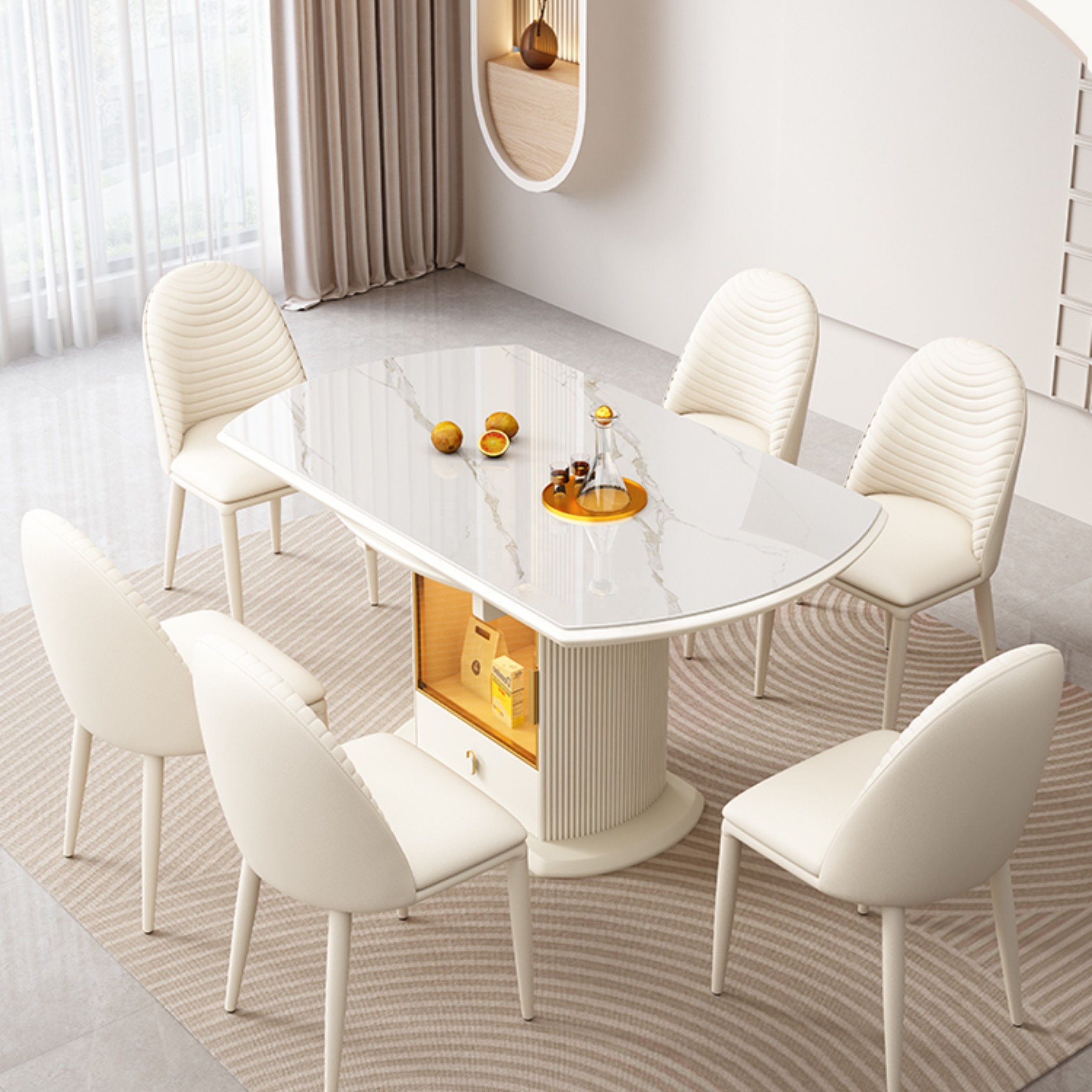 Hot Sale Rock Slab Dining Table Set Multifunctional Extendable dining table and chairs