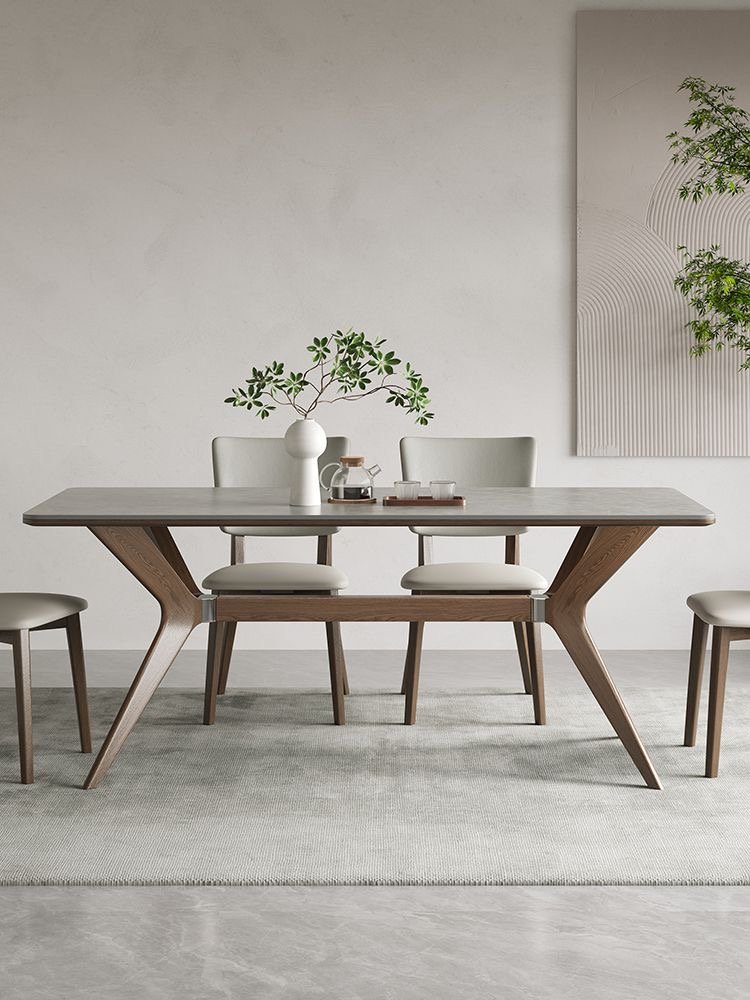 Nordic solid wood rock plate dining table and chair modern simple home ash wood walnut matte high-end home meal table
