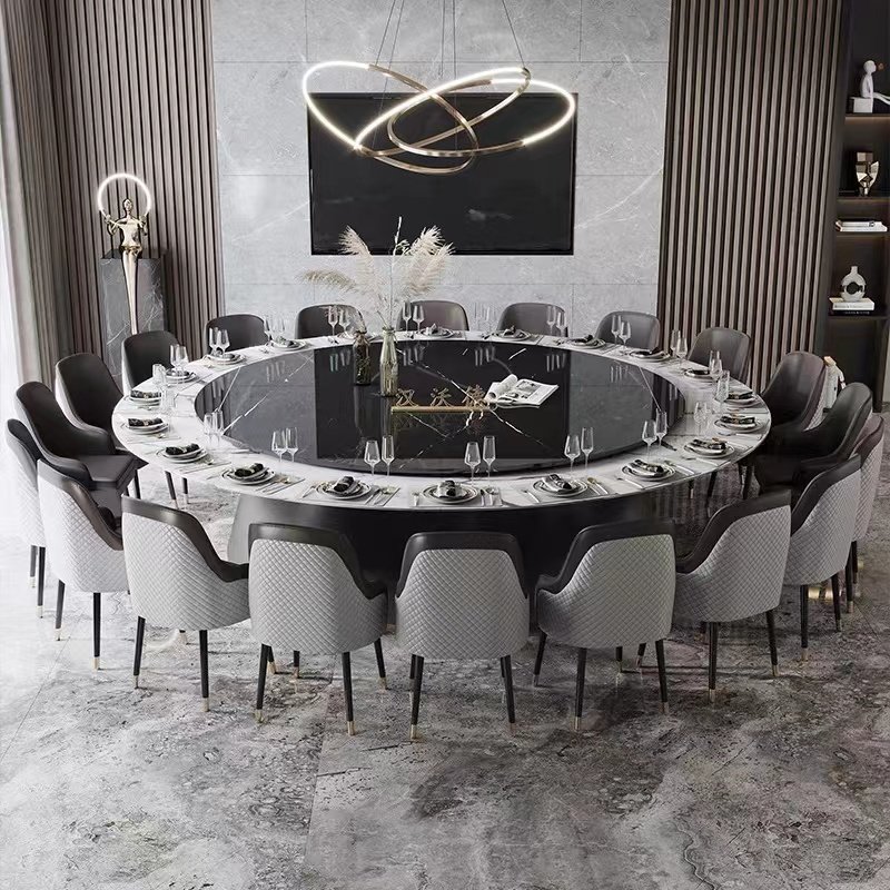 Hotel dining table large round marble table electric marble 20-person restaurant villa club restaurant round modern dining
