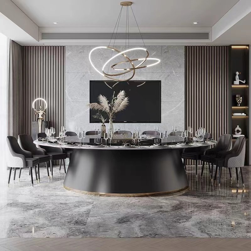 Hotel dining table large round marble table electric marble 20-person restaurant villa club restaurant round modern dining