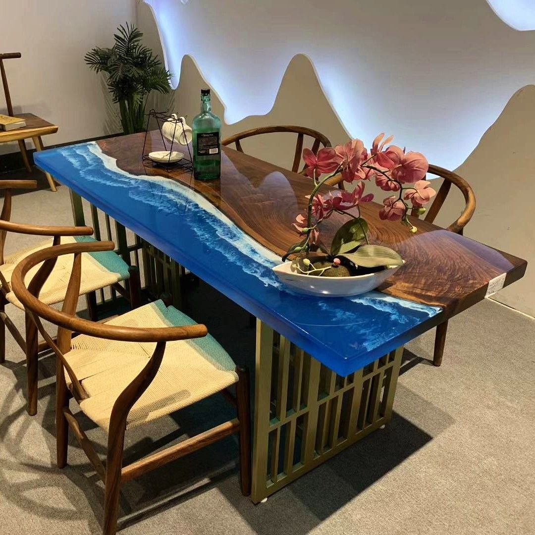 Best selling newest design epoxy resin solid wood dining restaurant tables