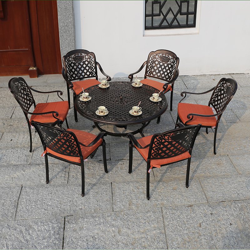 Luxury Garden Chairs Outdoor Metal Furniture Dining Table Set 6 Seater Patio Restaurant Set