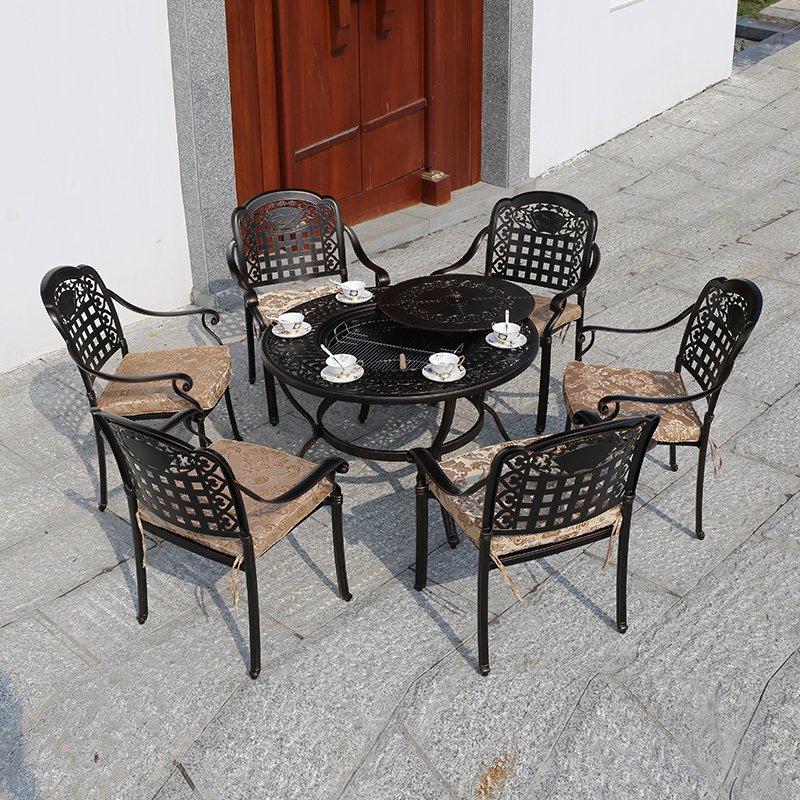 Luxury Garden Chairs Outdoor Metal Furniture Dining Table Set 6 Seater Patio Restaurant Set