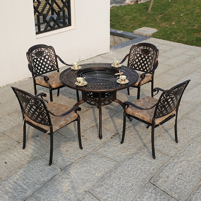Luxury Garden Chairs Outdoor Metal Furniture Dining Table Set 6 Seater Patio Restaurant Set