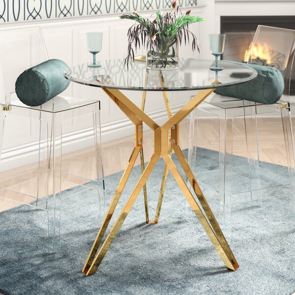 modern style round glass dining table for kitchen with clear tempered glass dining table