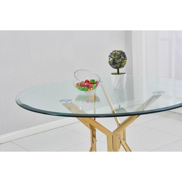 modern style round glass dining table for kitchen with clear tempered glass dining table