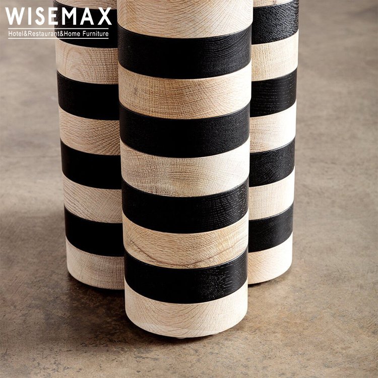 WISEMAX FURNITURE Modern dining room furniture Big size black and white stripe round wooden dining table with 3 column legs
