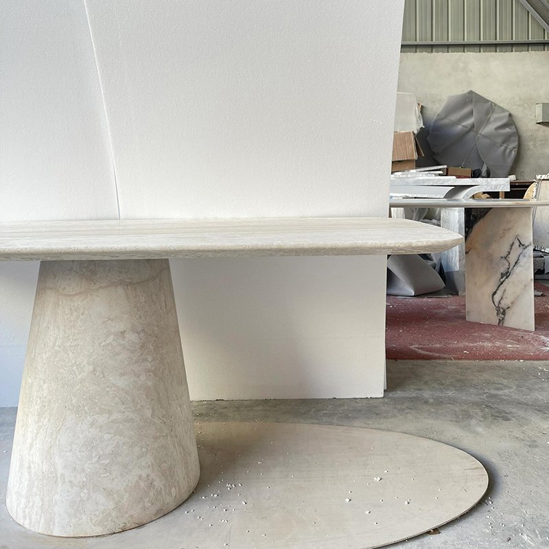 Home Deco Furniture Dining Room Natural Stone Table Travertine Marble Dining Table for Sale