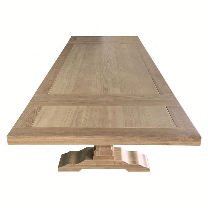 French Country Rustic Retro Wedding Dinner Rectangular Solid Oak Wood Dining Table Set 8 Seater HL704-300