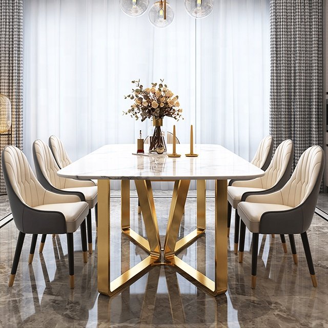 Home Furniture 6 Seater Hotel Apartment Dining Table High Quality Dining Table With Marble Top