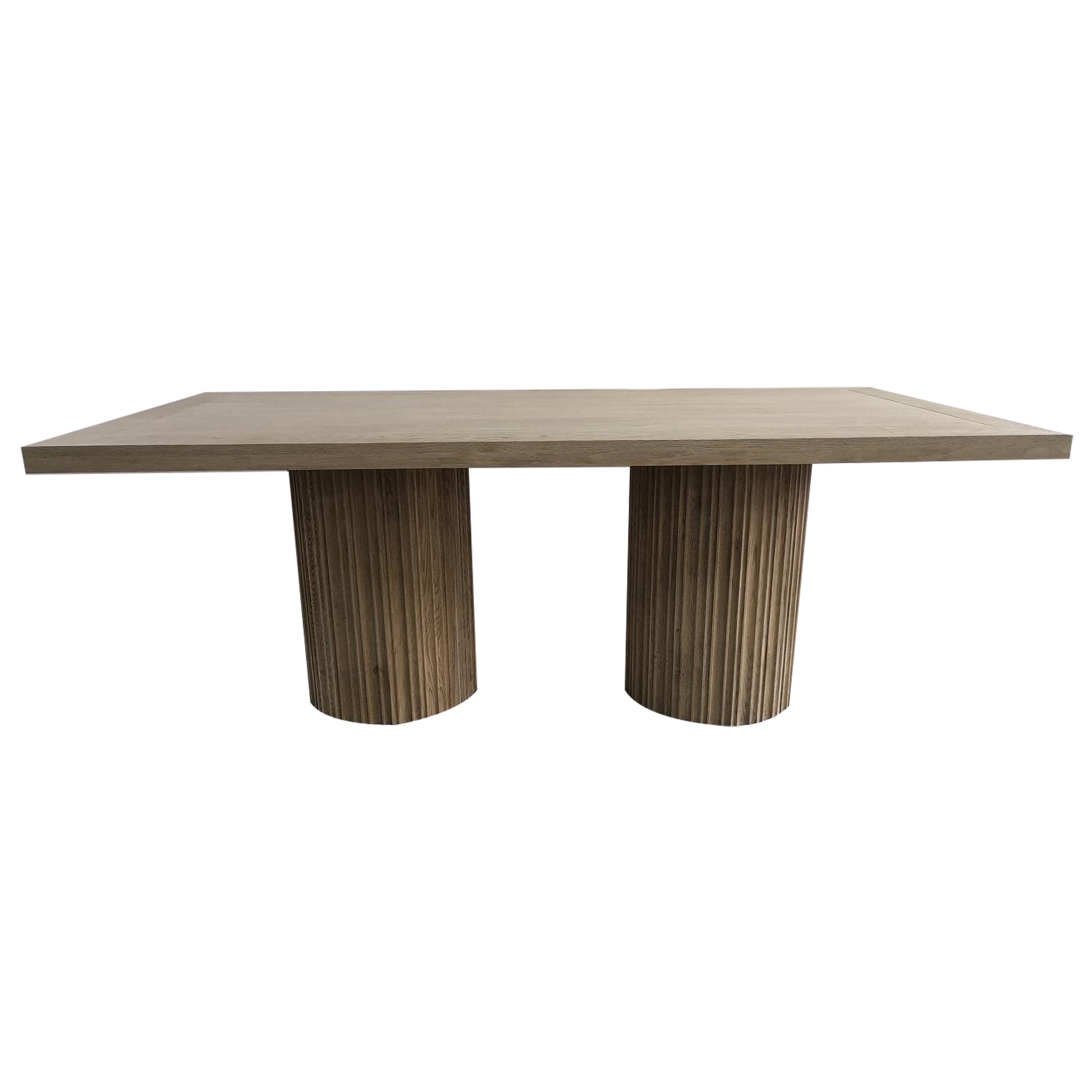 Customized 2 Round Base Luxury Furniture Rectangular Dining Table Set Oak recycled Pine Solid Wood Dining Table