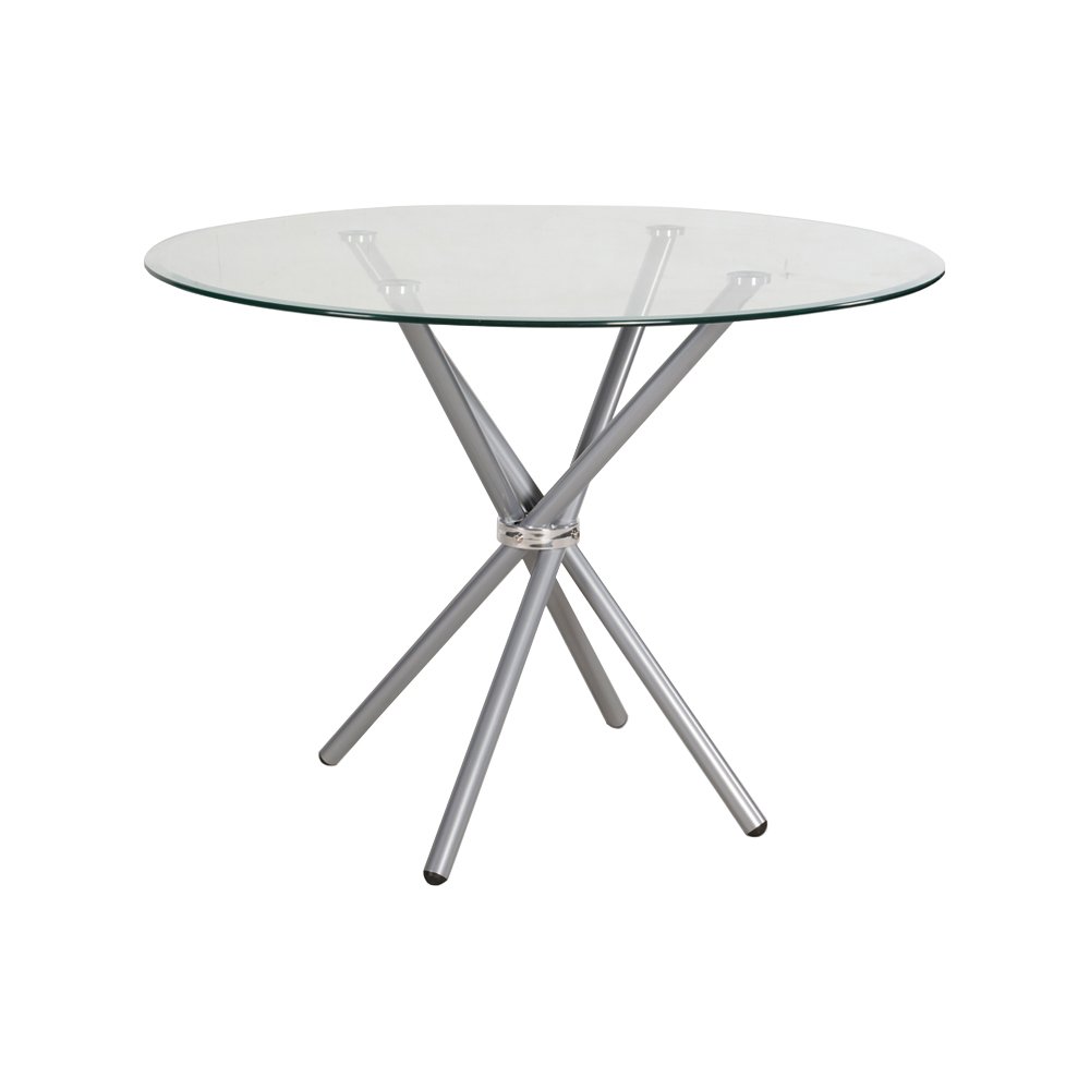 Cheap Modern Simple Round Glass Top Metal Leg Glass Dining Tables