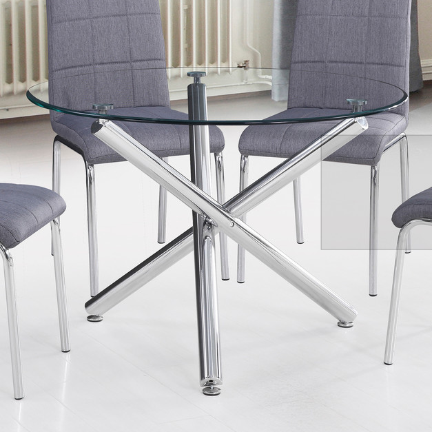 Cheap Modern Simple Round Glass Top Metal Leg Glass Dining Tables