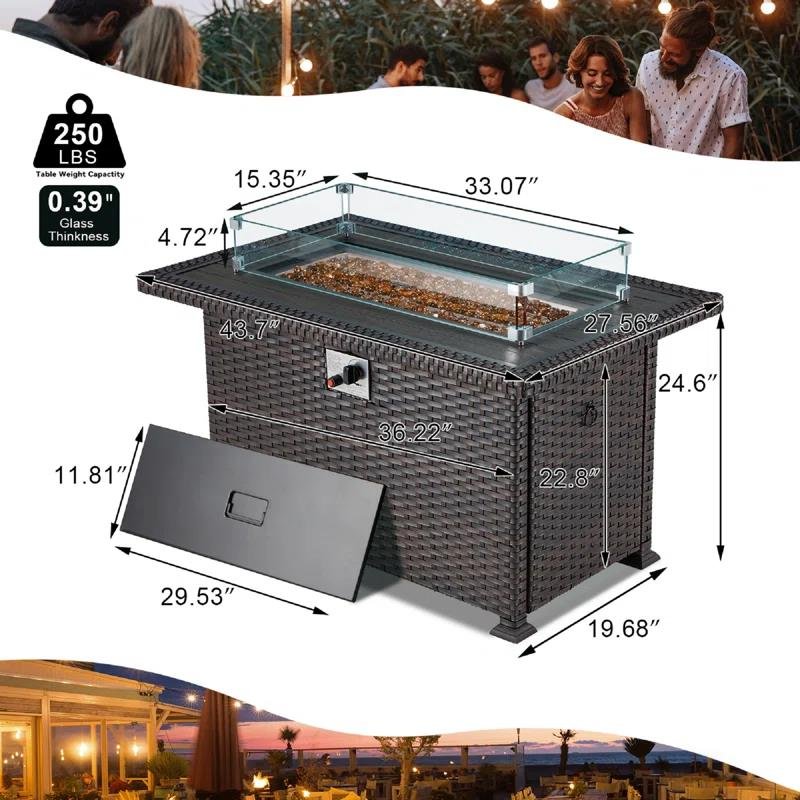 TG Outdoor Garden Furniture patio Rattan fire pit table wicker rectangle gas fire pit dining table