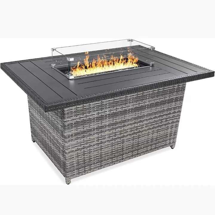 TG Outdoor Garden Furniture patio Rattan fire pit table wicker rectangle gas fire pit dining table