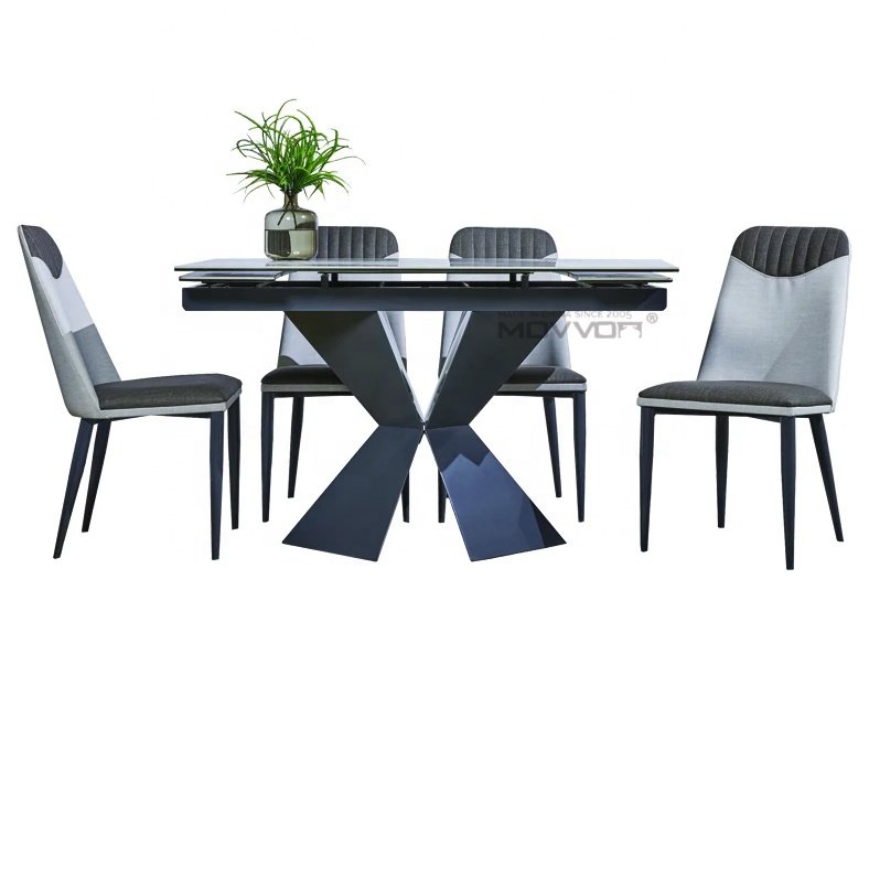 Metal Feet Dining Table Set with two side extension Ceramic glass top extendable Dining table