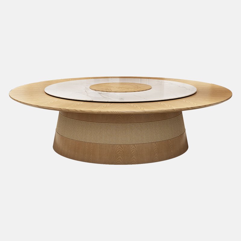 big large round woodelectric 360 bidirectional rotation lazy Susan dining table for villa hotel restaurant 12 chairs dining set