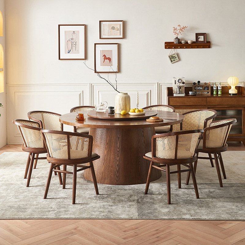 big large round woodelectric 360 bidirectional rotation lazy Susan dining table for villa hotel restaurant 12 chairs dining set