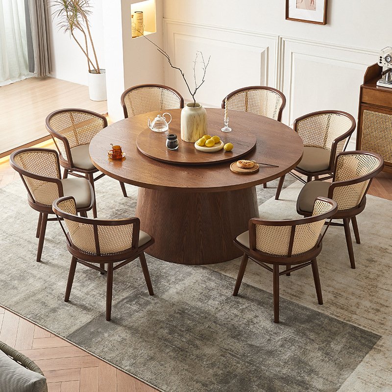 big large round woodelectric 360 bidirectional rotation lazy Susan dining table for villa hotel restaurant 12 chairs dining set