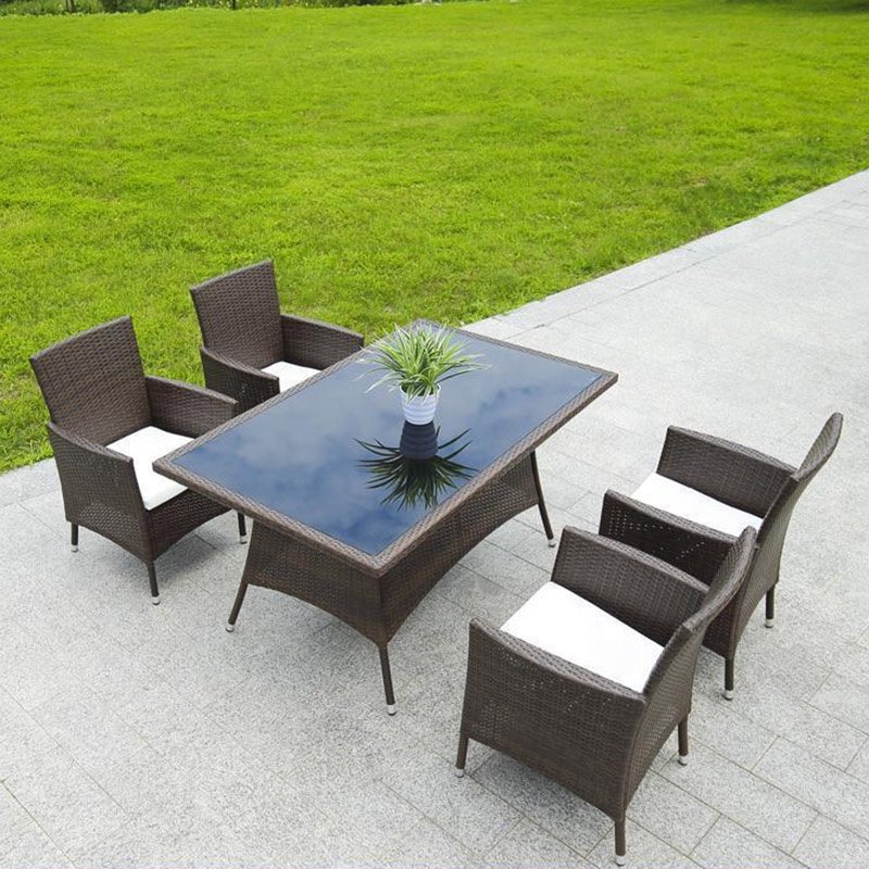 Modern Outdoor Furniture Hotel Resort Cafe Garden Plastic Rattan Rectangular Patio Dining Table For 4