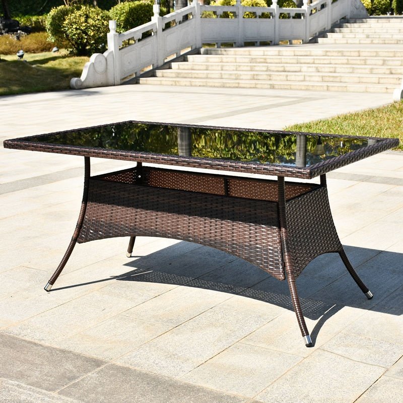Modern Outdoor Furniture Hotel Resort Cafe Garden Plastic Rattan Rectangular Patio Dining Table For 4