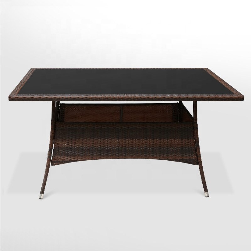 Modern Outdoor Furniture Hotel Resort Cafe Garden Plastic Rattan Rectangular Patio Dining Table For 4
