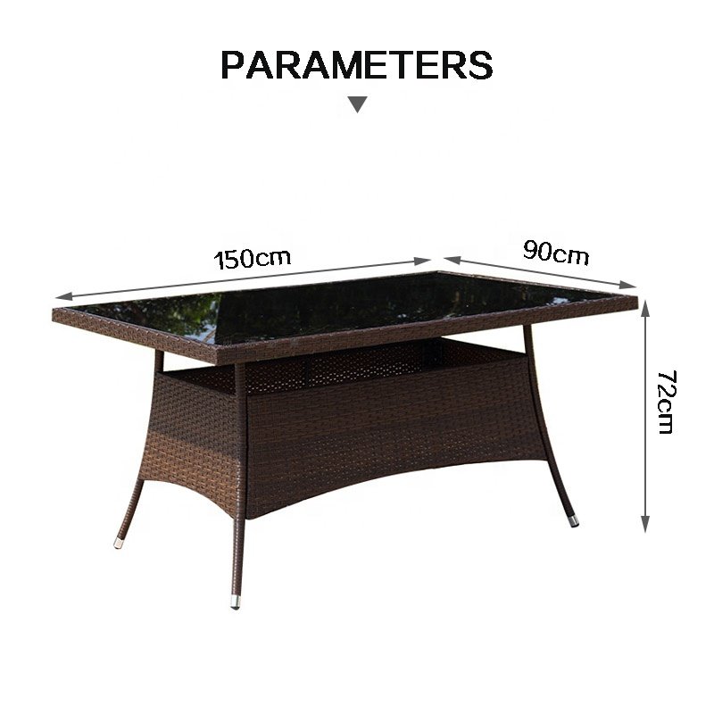 Modern Outdoor Furniture Hotel Resort Cafe Garden Plastic Rattan Rectangular Patio Dining Table For 4