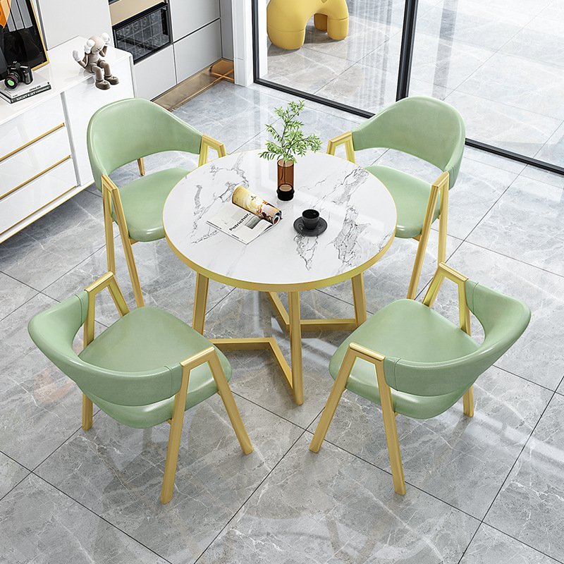 Most popular small round marble dining table and chair set with golden iron table legs for coffee tea bar table