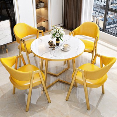 Most popular small round marble dining table and chair set with golden iron table legs for coffee tea bar table