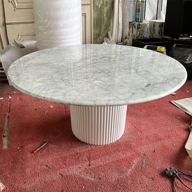 New Design Home Furniture Dinning Room Travertine Round Table Set 6 Seater Round Marble Dining Table Set Mordren