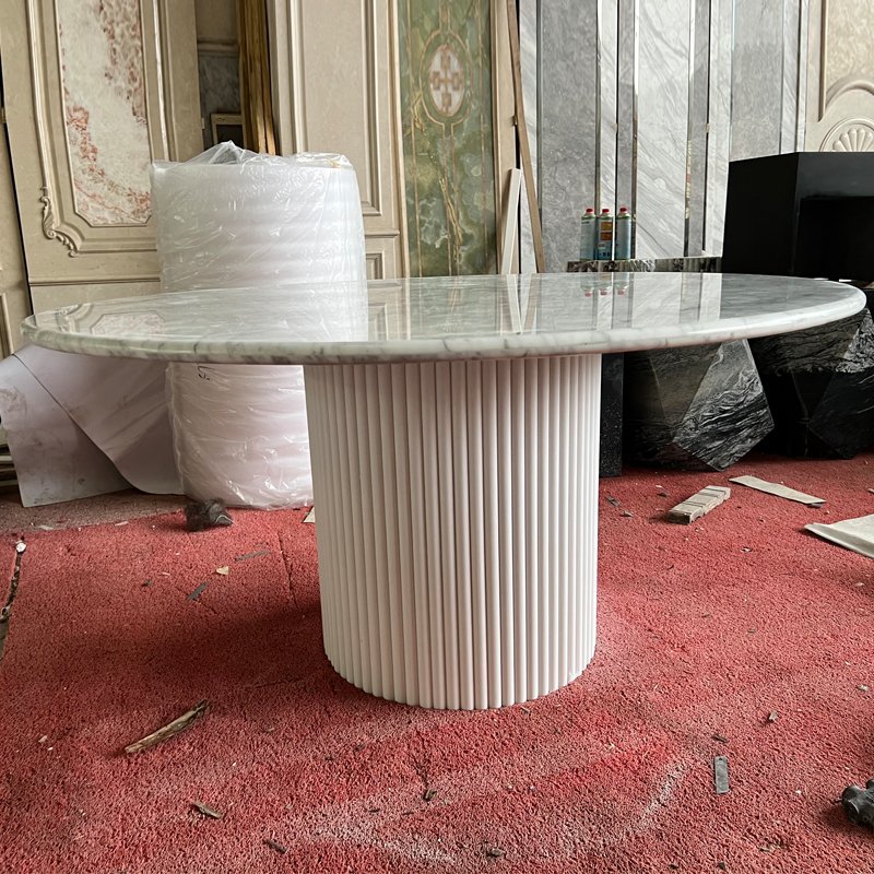 New Design Home Furniture Dinning Room Travertine Round Table Set 6 Seater Round Marble Dining Table Set Mordren