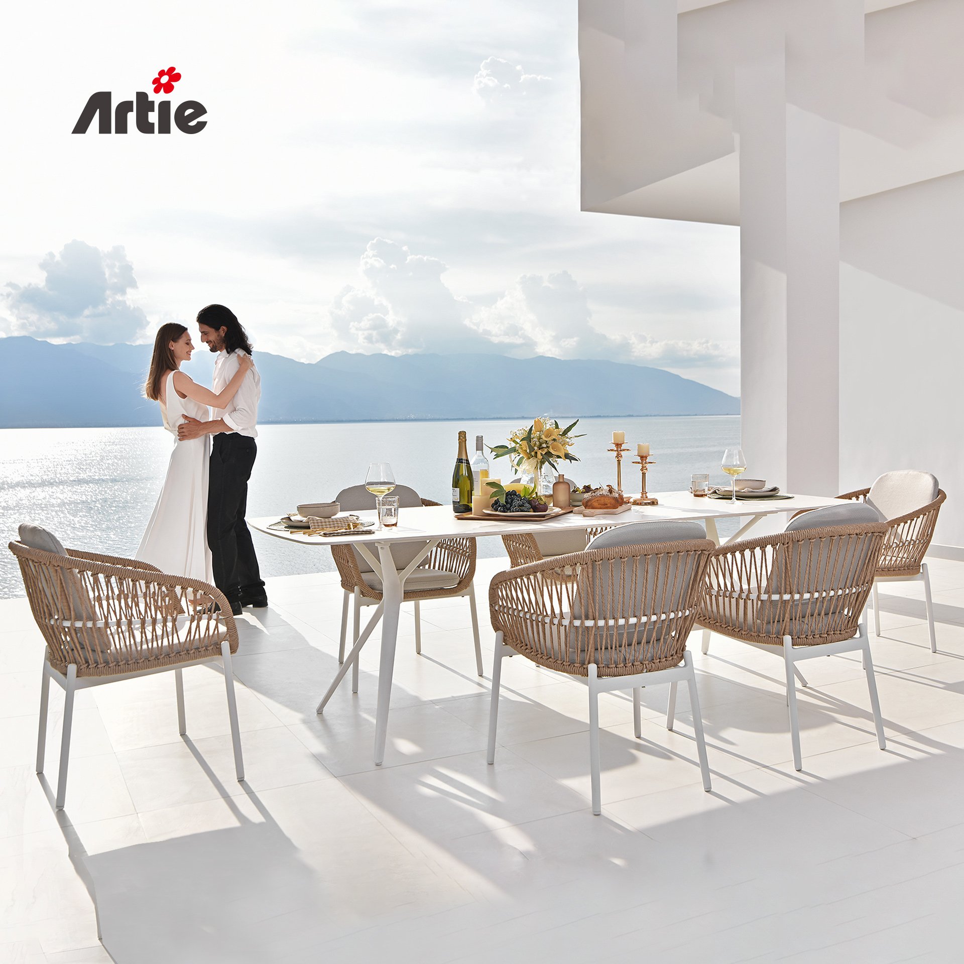 Artie Outdoor Restaurant Furniture Dining Set Modern Aluminum Patio Furniture Garden Dining Table And Chairs