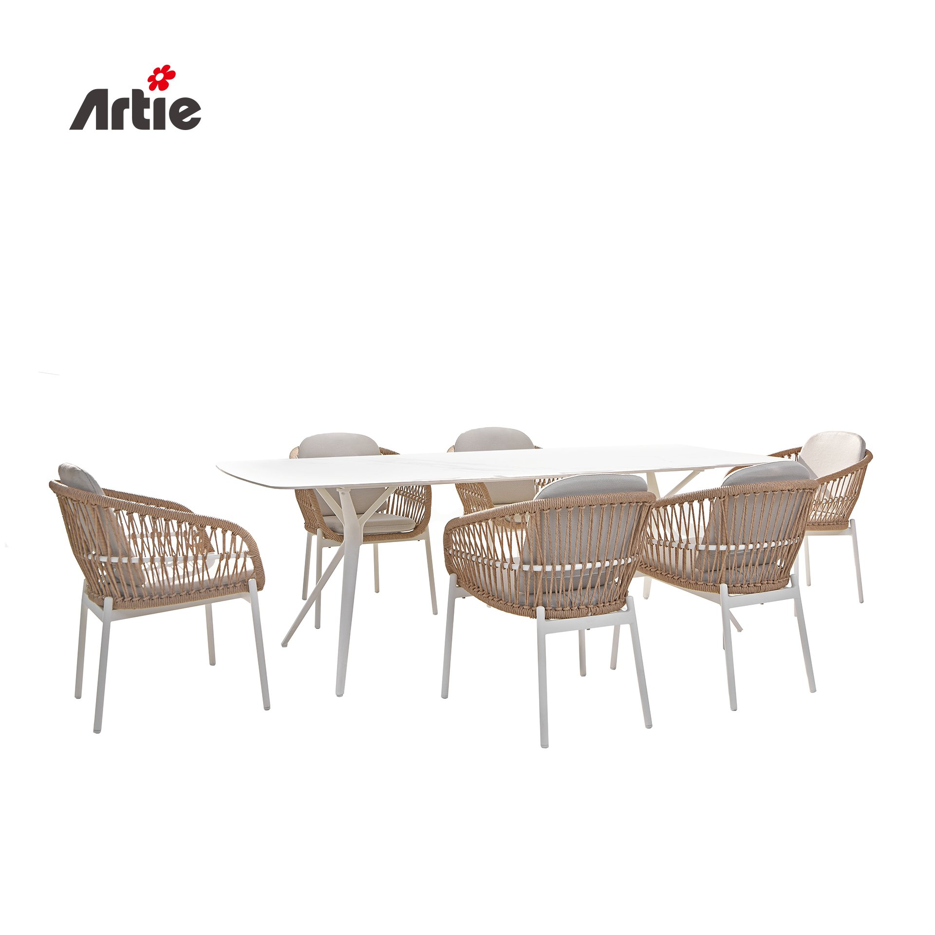Artie Outdoor Restaurant Furniture Dining Set Modern Aluminum Patio Furniture Garden Dining Table And Chairs