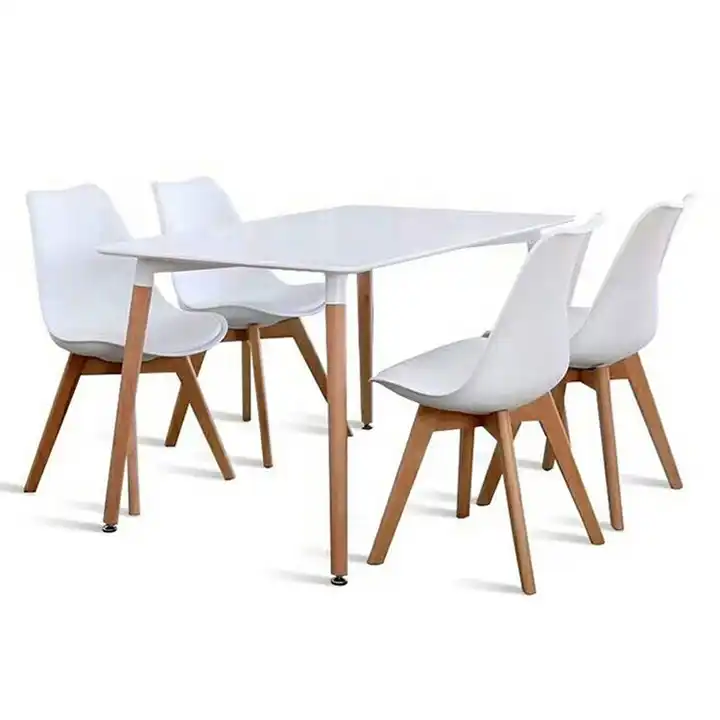 Wholesale Nordic Dinner Set Furniture Comedor 4 Sillas Modern Wood Circular White MDF Round Cafe Kitchen Dining Table with Chair