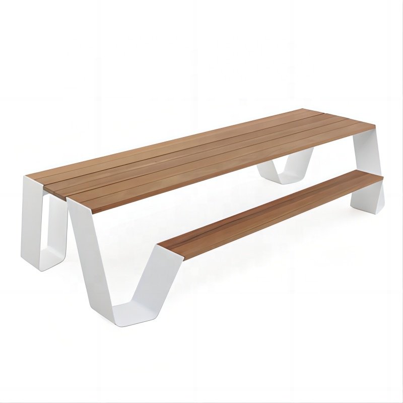 Factory Wholesale Outdoor Patio Garden Aluminium Table Bench Street Furniture Wooden Dining Table And Bench
