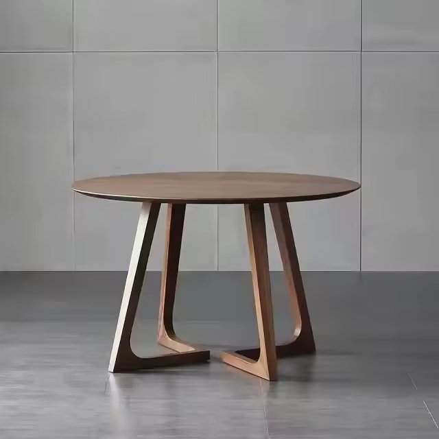 Full solid rubber wood round 4 seater dining table and chair northern style
