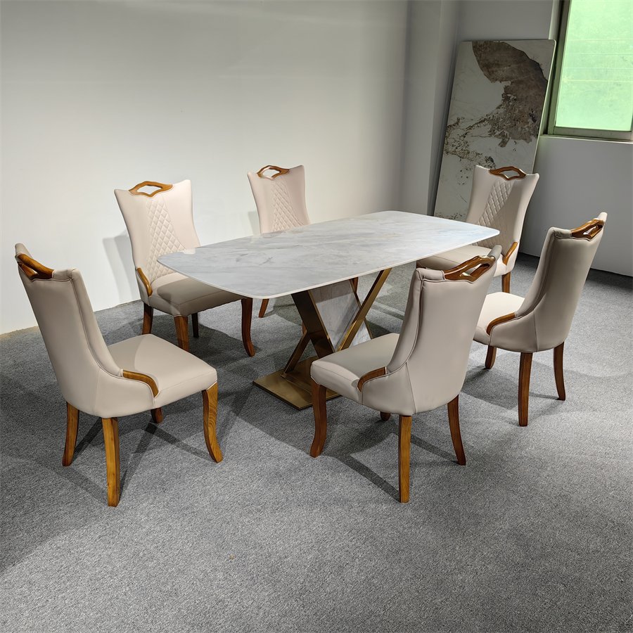 Home Furniture 6 Seat Dining Table Italian Design Dining Room Suite Marble Luxury Style Dining Table Set Gold Wood Modern Solid