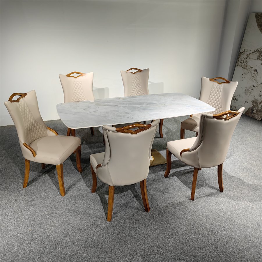 Home Furniture 6 Seat Dining Table Italian Design Dining Room Suite Marble Luxury Style Dining Table Set Gold Wood Modern Solid