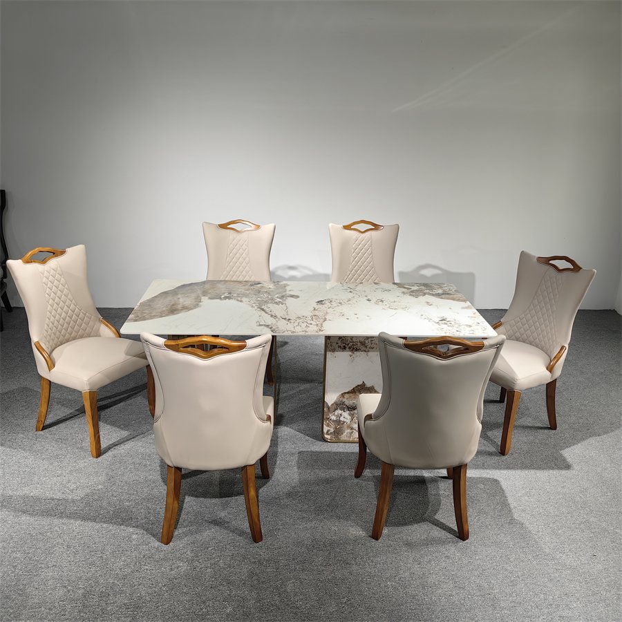 Home Furniture 6 Seat Dining Table Italian Design Dining Room Suite Marble Luxury Style Dining Table Set Gold Wood Modern Solid