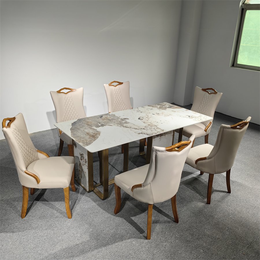 Home Furniture 6 Seat Dining Table Italian Design Dining Room Suite Marble Luxury Style Dining Table Set Gold Wood Modern Solid