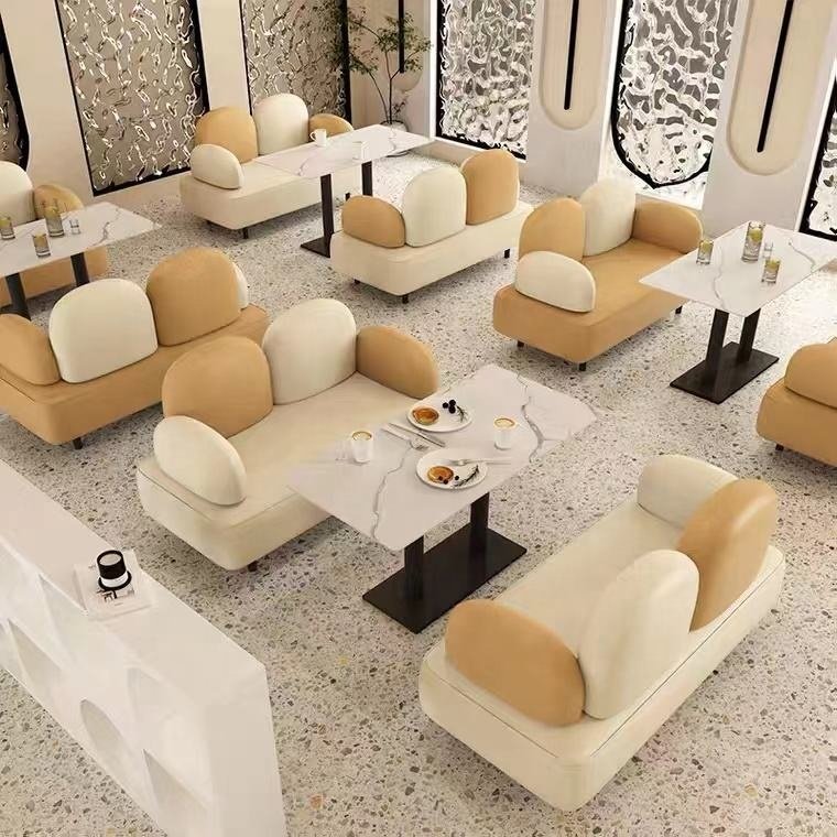2024 YOUTAI Restaurant Furniture Leather Sofa Booth Metal Dining Table And Chairs Set Coffee Shop Chair