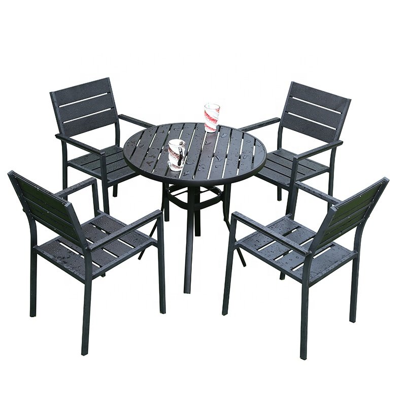 Resort Hotel restaurant Outdoor garden dining set furniture/patio plastic wood dining table and chair set Outdoor furniture