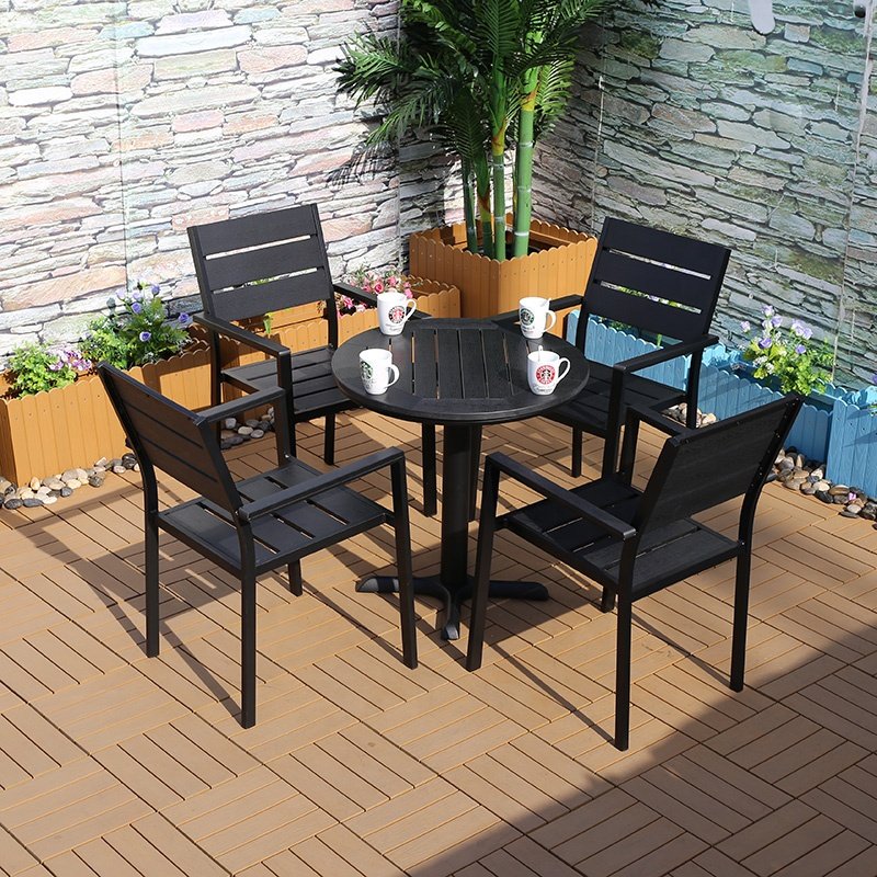 Resort Hotel restaurant Outdoor garden dining set furniture/patio plastic wood dining table and chair set Outdoor furniture