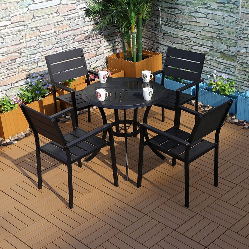 Resort Hotel restaurant Outdoor garden dining set furniture/patio plastic wood dining table and chair set Outdoor furniture