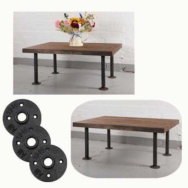 Urban Coffee Tables and Dining Tables with black iron flange elbow pipe fittings