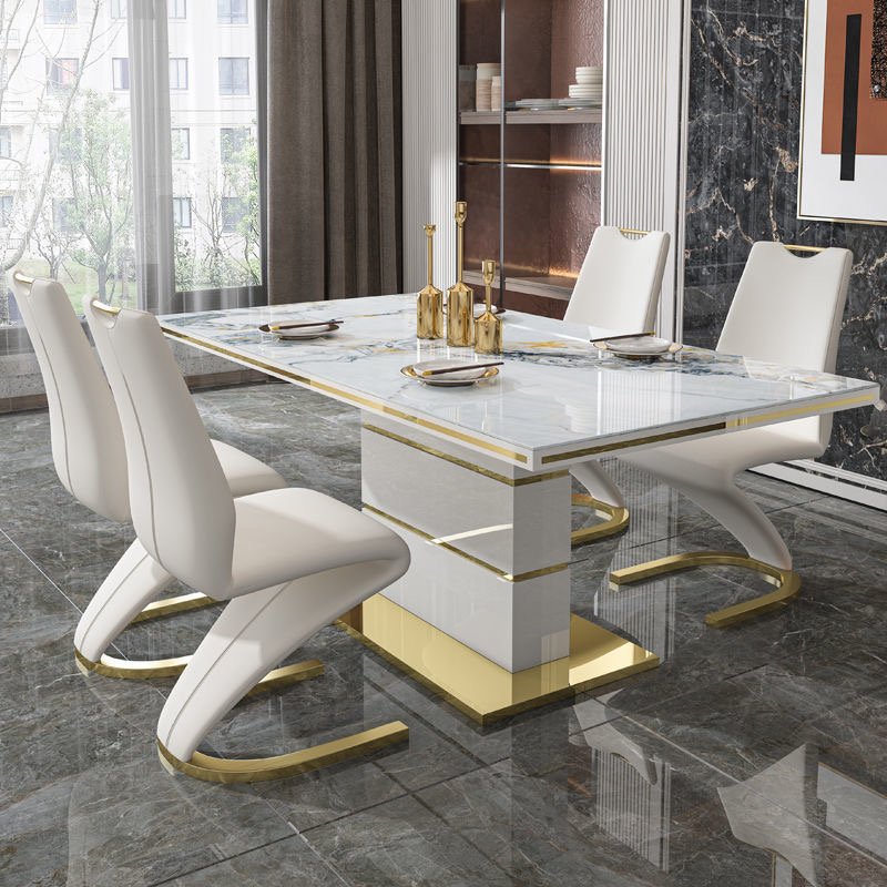 Nordic Modern Minimalist Solid Wood Marble Rectangular Dining Table And Chair Combination Small Apartment Household Dining Table
