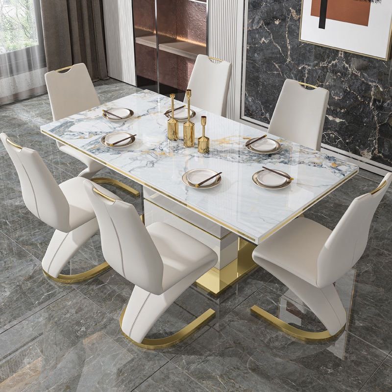 Nordic Modern Minimalist Solid Wood Marble Rectangular Dining Table And Chair Combination Small Apartment Household Dining Table
